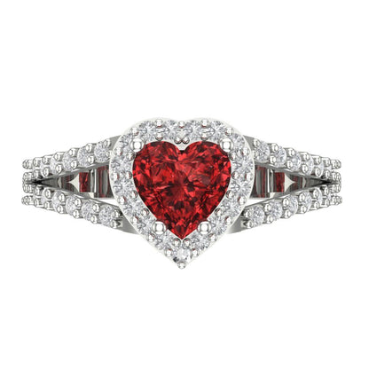 1.49 cttw Natural Garnet Hidden Halo Engagement Ring - Solid White Gold (VVS1, Heart Cut,6.5mm)