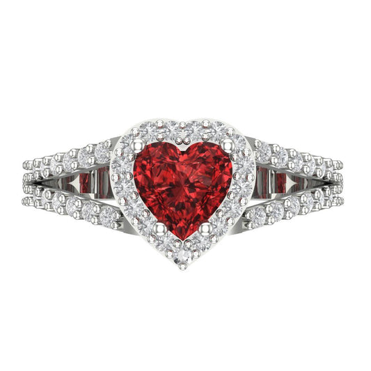 1.49 cttw Natural Garnet Hidden Halo Engagement Ring - Solid White Gold (VVS1, Heart Cut,6.5mm)