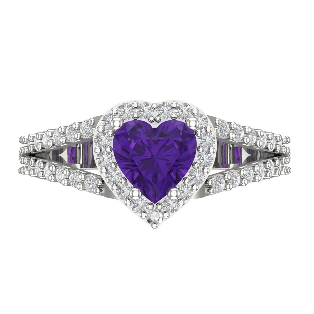 1.49 cttw Natural Amethyst Hidden Halo Engagement Ring - Solid White Gold (VVS1, Heart Cut,6.5mm)
