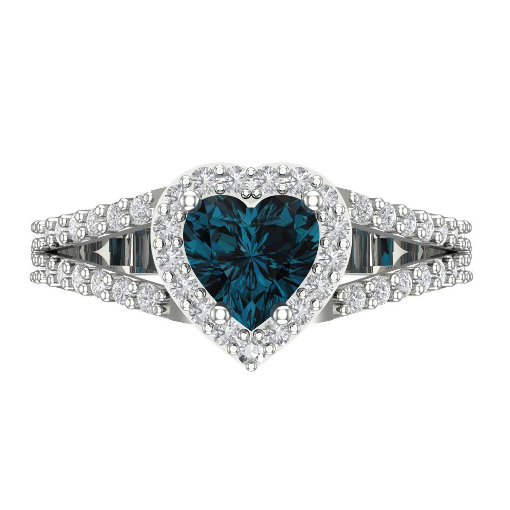 1.49 cttw Natural London Blue Topaz Hidden Halo Engagement Ring - Solid White Gold (VVS1, Heart Cut,6.5mm)