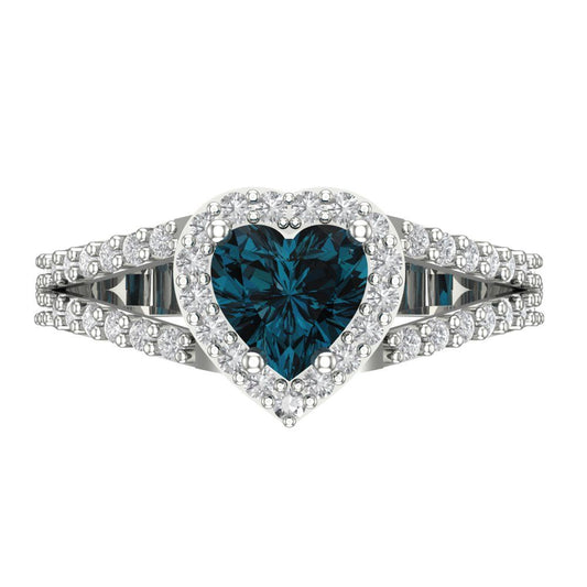 1.49 cttw Natural London Blue Topaz Hidden Halo Engagement Ring - Solid White Gold (VVS1, Heart Cut,6.5mm)