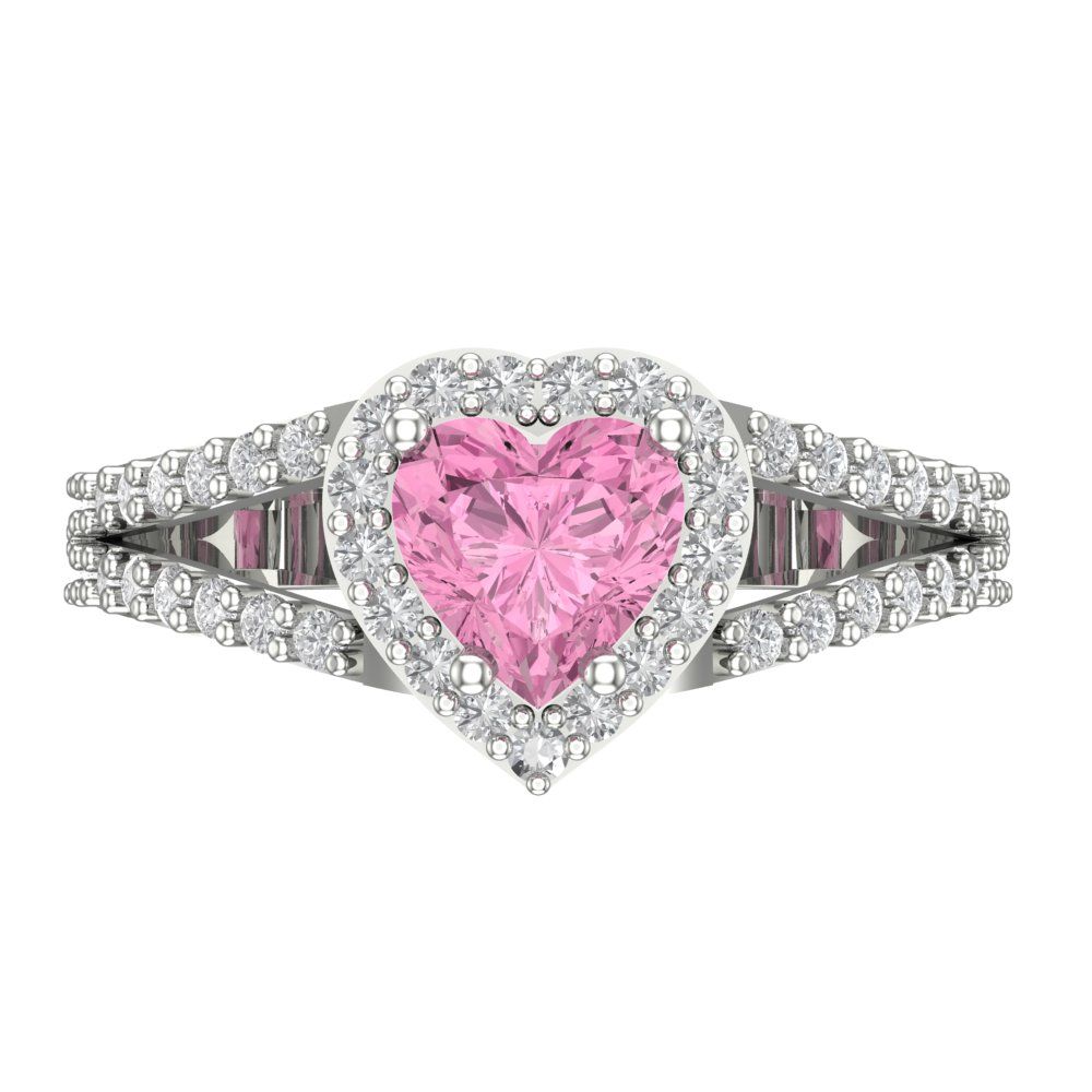 1.49 cttw Zirconia Simulated Pink Diamond Hidden Halo Engagement Ring - Solid Gold (VVS1, Heart Cut,6.5mm)