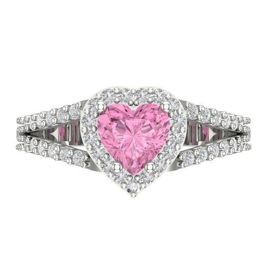 1.49 cttw Zirconia Simulated Pink Diamond Hidden Halo Engagement Ring - Solid White Gold (VVS1, Heart Cut,6.5mm)
