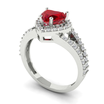 1.49 cttw Simulated Ruby Hidden Halo Engagement Ring - Solid White Gold (VVS1, Heart Cut,6.5mm)