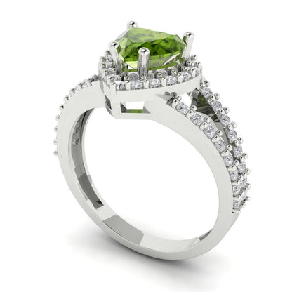 1.49 cttw Natural Peridot Hidden Halo Engagement Ring - Solid White Gold (VVS1, Heart Cut,6.5mm)