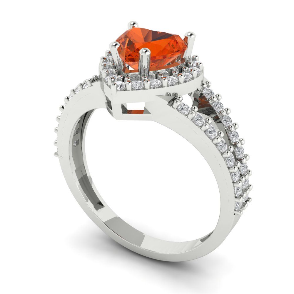 1.49 cttw Zirconia Simulated Red Diamond Hidden Halo Engagement Ring - Solid White Gold (VVS1, Heart Cut,6.5mm)