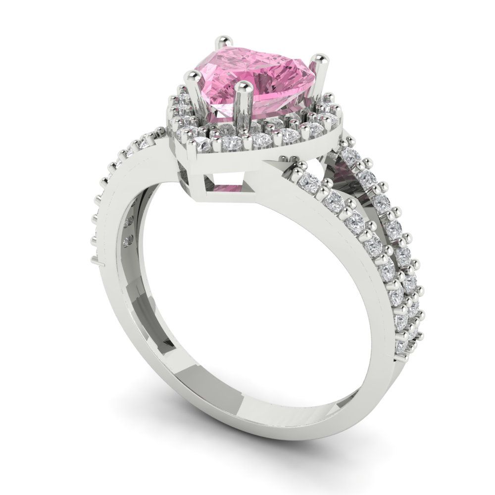 1.49 cttw Zirconia Simulated Pink Diamond Hidden Halo Engagement Ring - Solid Gold (VVS1, Heart Cut,6.5mm)