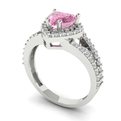 1.49 cttw Zirconia Simulated Pink Diamond Hidden Halo Engagement Ring - Solid Gold (VVS1, Heart Cut,6.5mm)