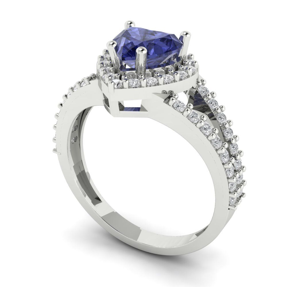 1.49 cttw Simulated Tanzanite Hidden Halo Engagement Ring - Solid Gold (Heart Cut,6.5mm)