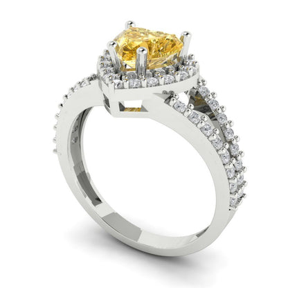 1.49 cttw Yellow Moissanite Hidden Halo Engagement Ring - Solid White Gold (VVS1, Heart Cut,6.5mm)