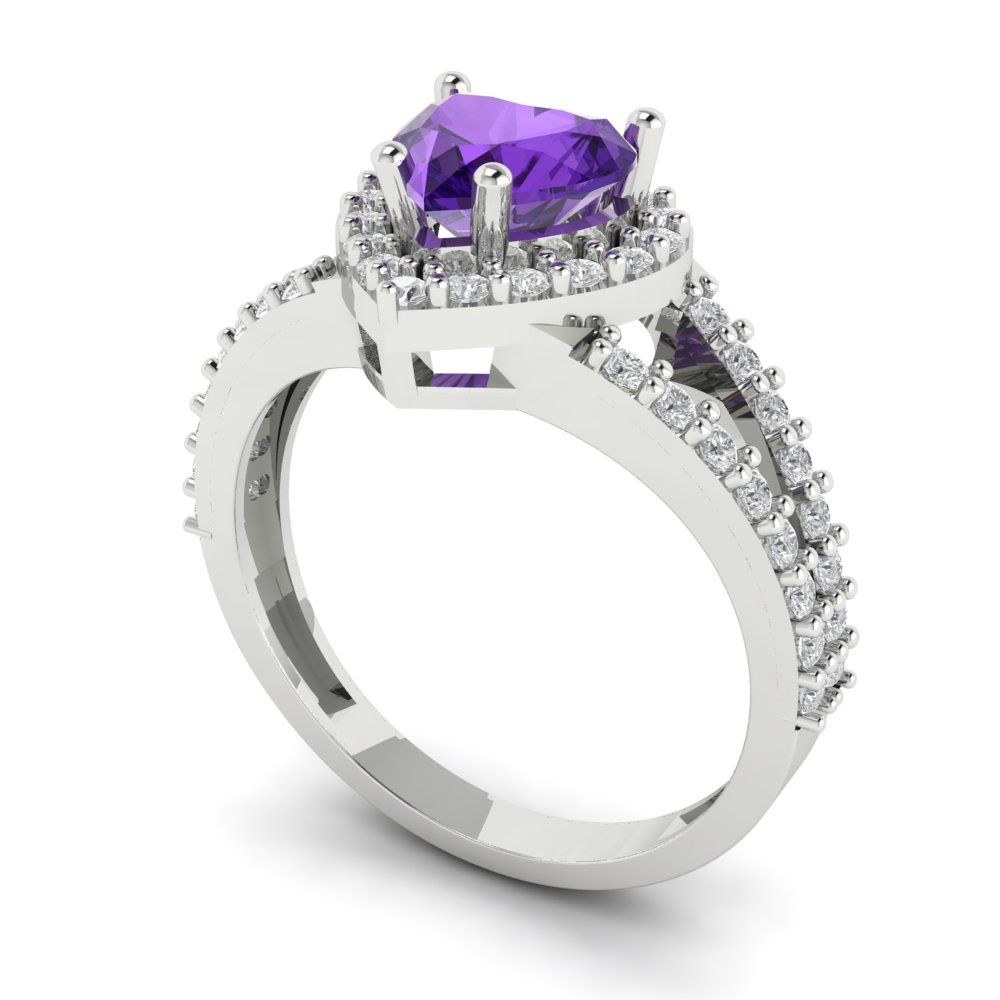 1.49 cttw Natural Amethyst Hidden Halo Engagement Ring - Solid White Gold (VVS1, Heart Cut,6.5mm)