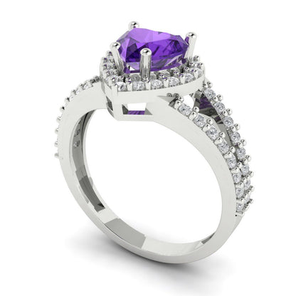 1.49 cttw Natural Amethyst Hidden Halo Engagement Ring - Solid White Gold (VVS1, Heart Cut,6.5mm)