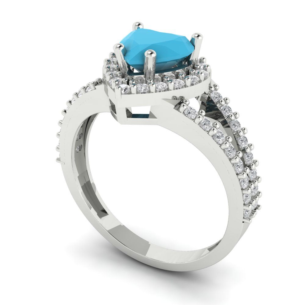 1.49 cttw Simulated Turquoise Hidden Halo Engagement Ring - Solid White Gold (VVS1, Heart Cut,6.5mm)