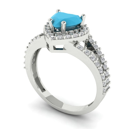 1.49 cttw Simulated Turquoise Hidden Halo Engagement Ring - Solid White Gold (VVS1, Heart Cut,6.5mm)