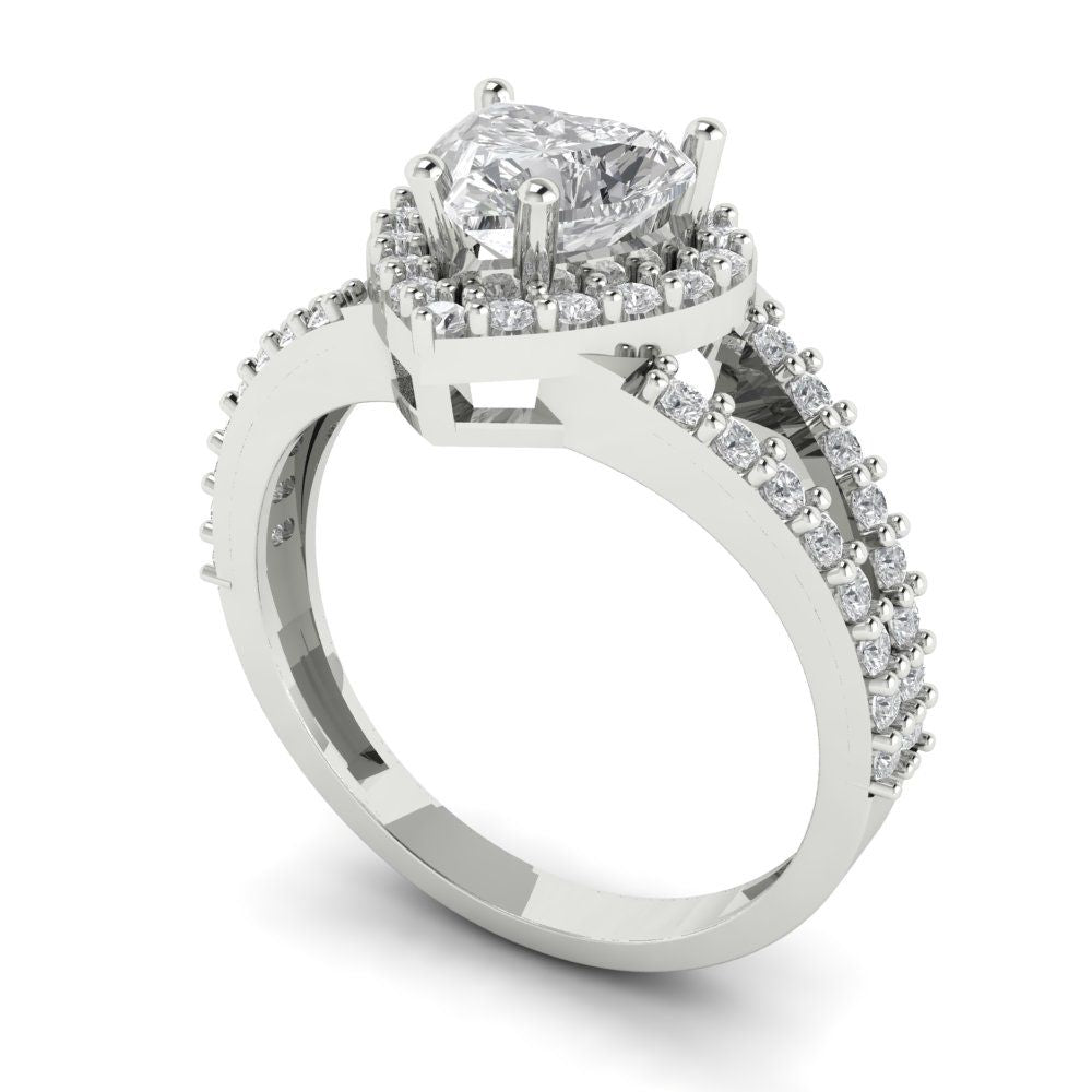 1.49 cttw White Sapphire Hidden Halo Engagement Ring - Solid White Gold (VVS1, Heart Cut,6.5mm)