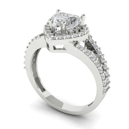 1.49 cttw White Sapphire Hidden Halo Engagement Ring - Solid White Gold (VVS1, Heart Cut,6.5mm)
