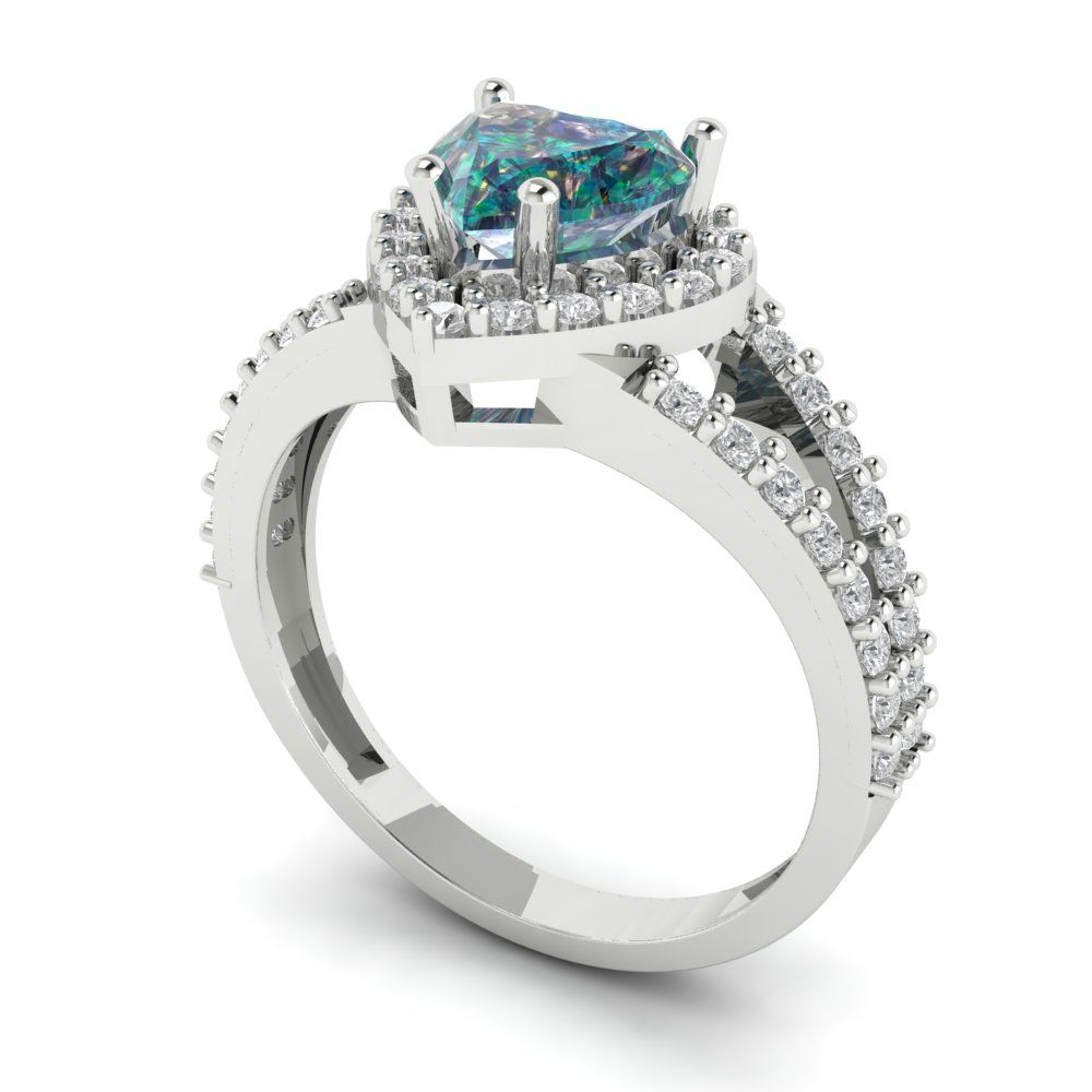 1.49 cttw Blue Moissanite Hidden Halo Engagement Ring - Solid White Gold (VVS1, Heart Cut,6.5mm)