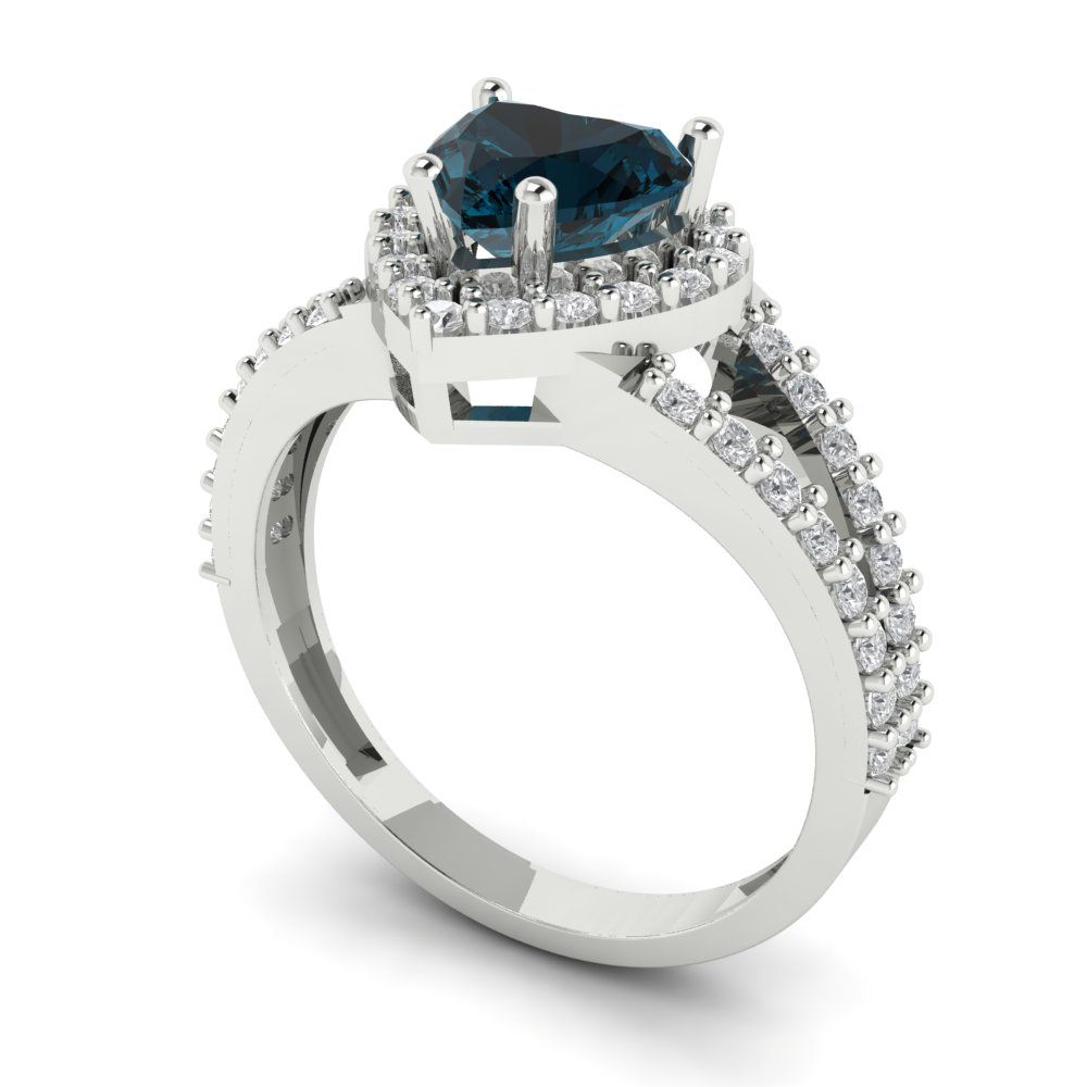 1.49 cttw Natural London Blue Topaz Hidden Halo Engagement Ring - Solid White Gold (VVS1, Heart Cut,6.5mm)