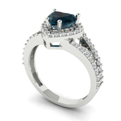 1.49 cttw Natural London Blue Topaz Hidden Halo Engagement Ring - Solid White Gold (VVS1, Heart Cut,6.5mm)