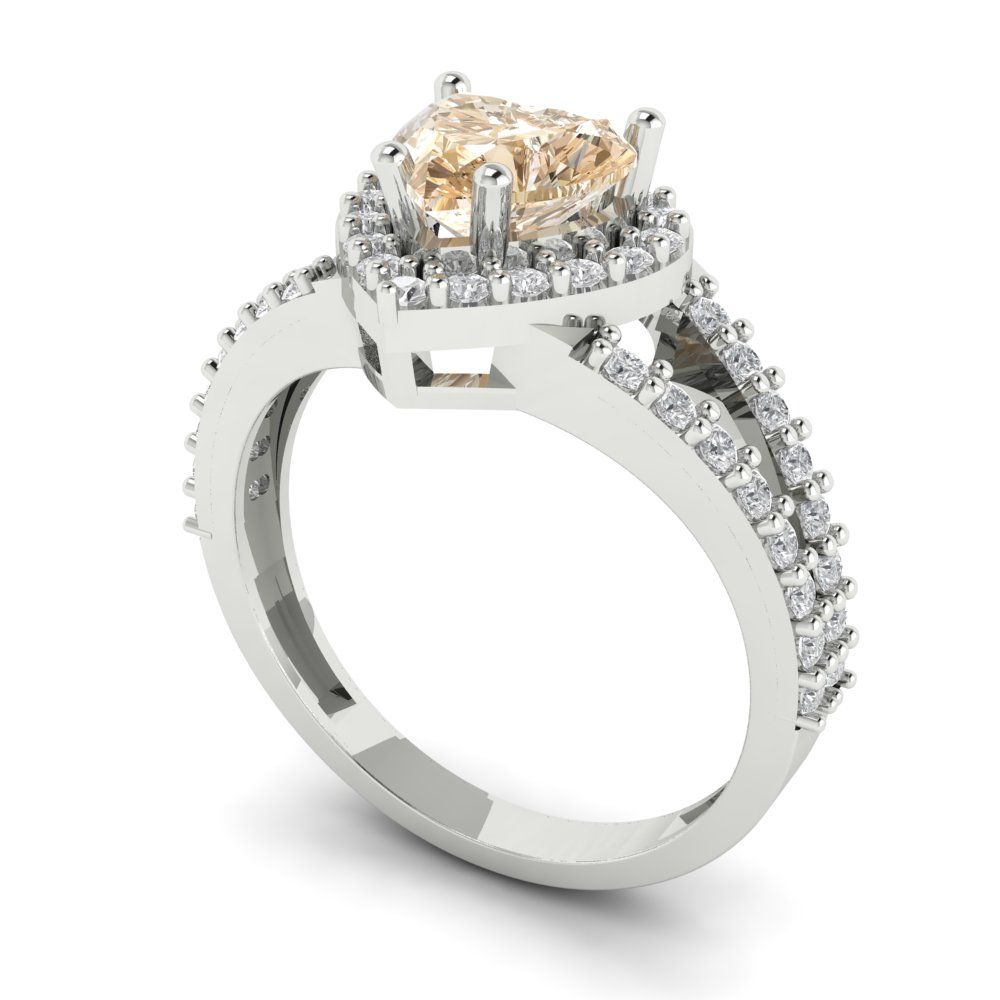 1.49 cttw Natural Morganite Hidden Halo Engagement Ring - Solid White Gold (VVS1, Heart Cut,6.5mm)