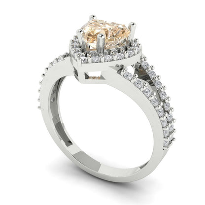 1.49 cttw Natural Morganite Hidden Halo Engagement Ring - Solid White Gold (VVS1, Heart Cut,6.5mm)