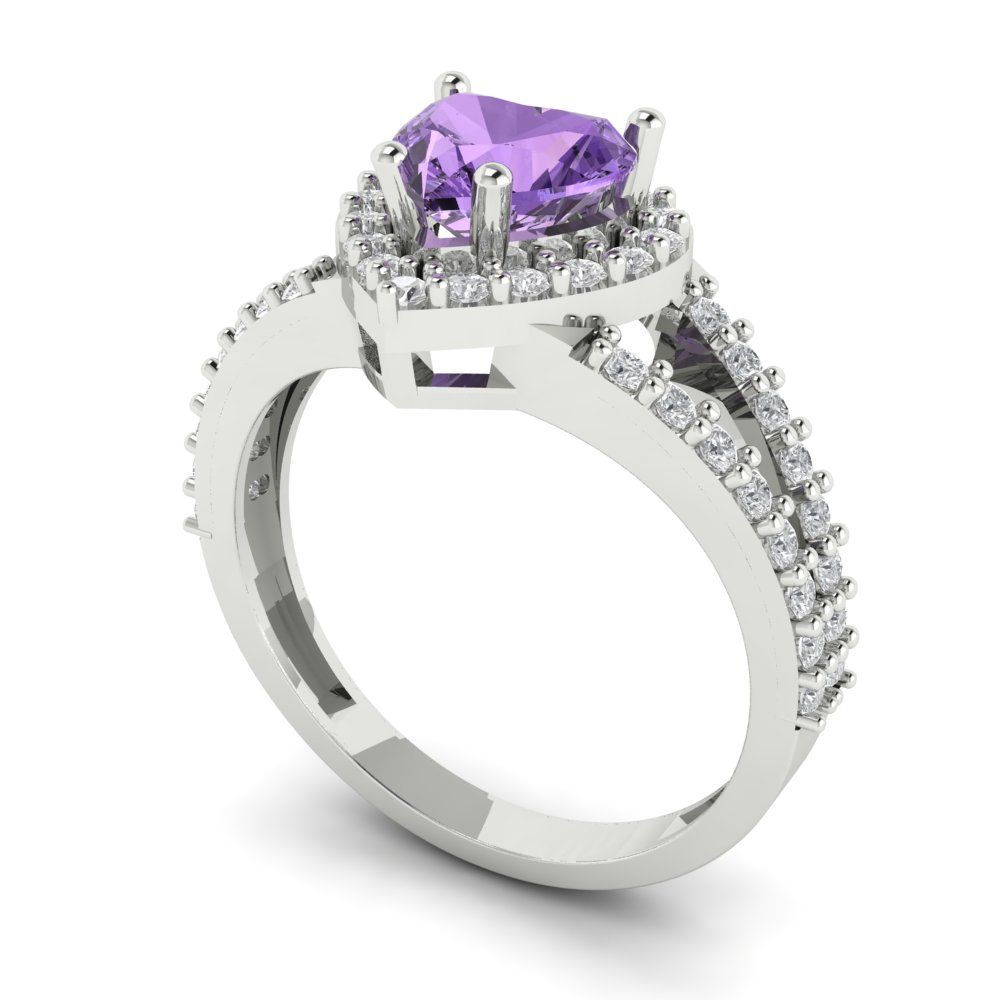1.49 cttw Simulated Alexandrite Hidden Halo Engagement Ring - Solid White Gold (VVS1, Heart Cut,6.5mm)
