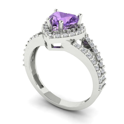 1.49 cttw Simulated Alexandrite Hidden Halo Engagement Ring - Solid White Gold (VVS1, Heart Cut,6.5mm)