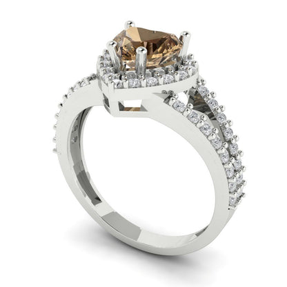 1.49 cttw Zirconia Simulated Champagne Diamond Hidden Halo Engagement Ring - Solid White Gold (VVS1, Heart Cut,6.5mm)