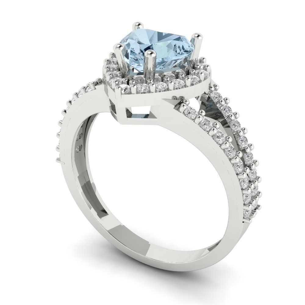 1.49 cttw Natural Sky Blue Topaz Hidden Halo Engagement Ring - Solid Gold (Heart Cut,6.5mm)