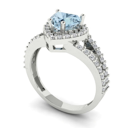 1.49 cttw Natural Sky Blue Topaz Hidden Halo Engagement Ring - Solid Gold (Heart Cut,6.5mm)