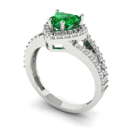 1.49 cttw Simulated Emerald Hidden Halo Engagement Ring - Solid Gold (Heart Cut,6.5mm)