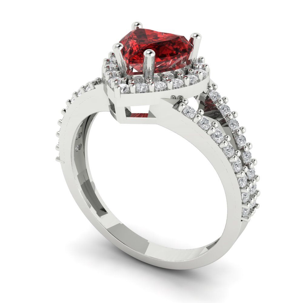 1.49 cttw Natural Garnet Hidden Halo Engagement Ring - Solid White Gold (VVS1, Heart Cut,6.5mm)