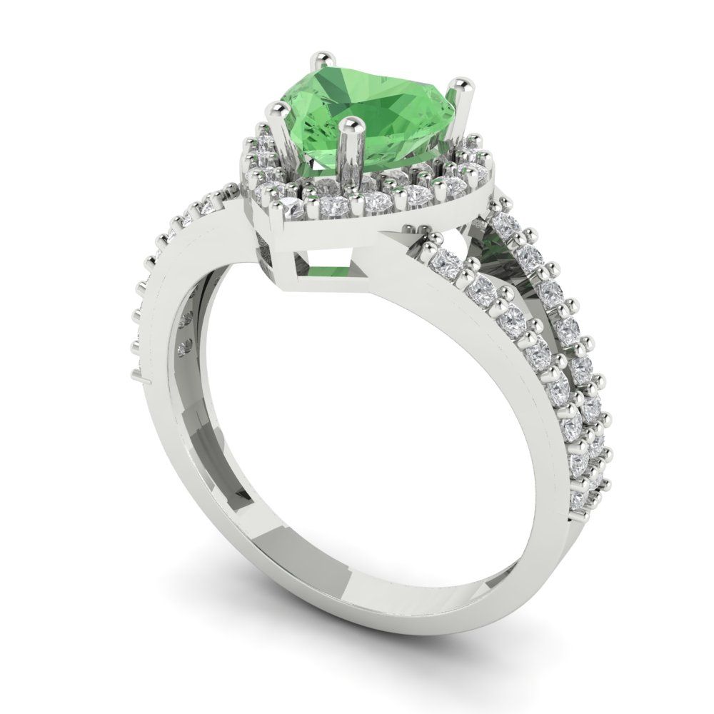 1.49 cttw Zirconia Simulated Green Diamond Hidden Halo Engagement Ring - Solid White Gold (VVS1, Heart Cut,6.5mm)