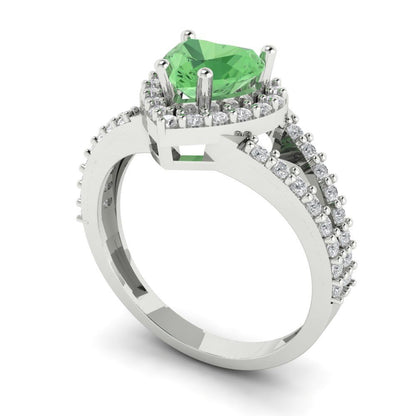 1.49 cttw Zirconia Simulated Green Diamond Hidden Halo Engagement Ring - Solid White Gold (VVS1, Heart Cut,6.5mm)