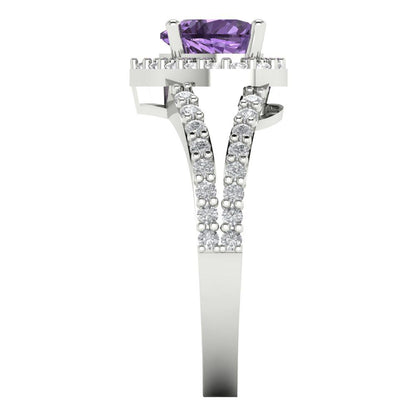 1.49 cttw Simulated Alexandrite Hidden Halo Engagement Ring - Solid White Gold (VVS1, Heart Cut,6.5mm)