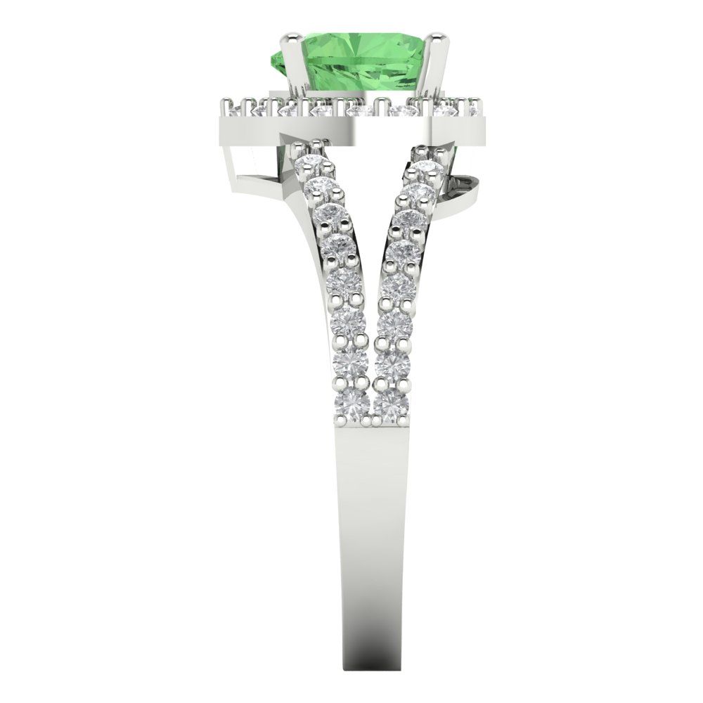 1.49 cttw Zirconia Simulated Green Diamond Hidden Halo Engagement Ring - Solid White Gold (VVS1, Heart Cut,6.5mm)