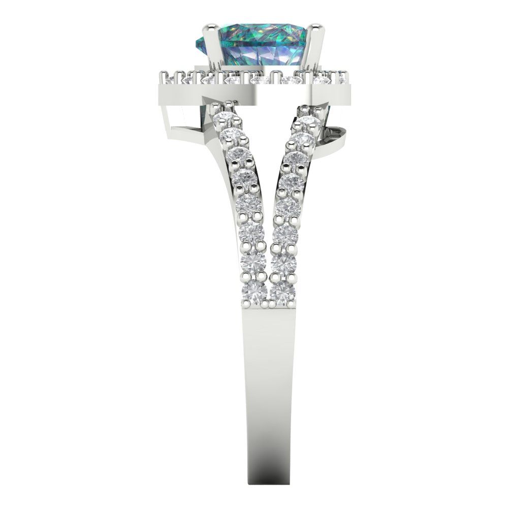 1.49 cttw Blue Moissanite Hidden Halo Engagement Ring - Solid White Gold (VVS1, Heart Cut,6.5mm)