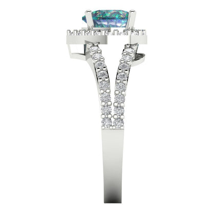 1.49 cttw Blue Moissanite Hidden Halo Engagement Ring - Solid White Gold (VVS1, Heart Cut,6.5mm)