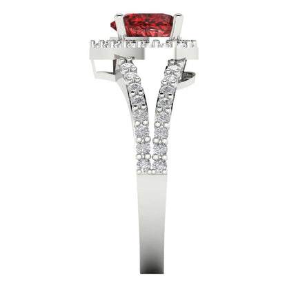 1.49 cttw Natural Garnet Hidden Halo Engagement Ring - Solid White Gold (VVS1, Heart Cut,6.5mm)