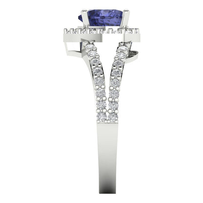 1.49 cttw Simulated Tanzanite Hidden Halo Engagement Ring - Solid Gold (Heart Cut,6.5mm)