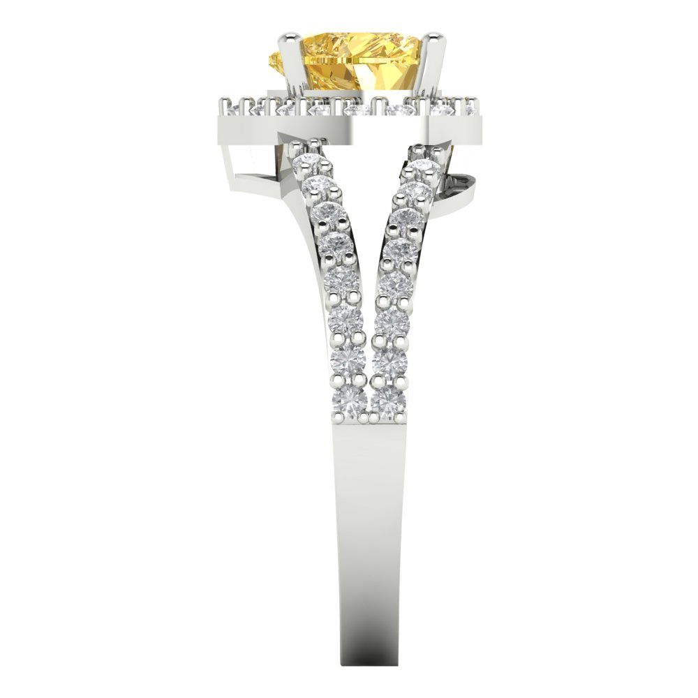 1.49 cttw Zirconia Simulated Yellow Diamond Hidden Halo Engagement Ring - Solid White Gold (VVS1, Heart Cut,6.5mm)