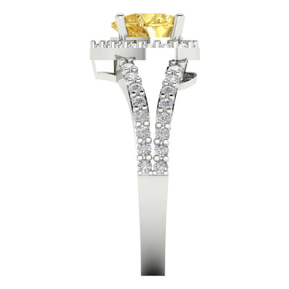 1.49 cttw Zirconia Simulated Yellow Diamond Hidden Halo Engagement Ring - Solid White Gold (VVS1, Heart Cut,6.5mm)