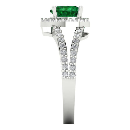 1.49 cttw Simulated Emerald Hidden Halo Engagement Ring - Solid Gold (Heart Cut,6.5mm)