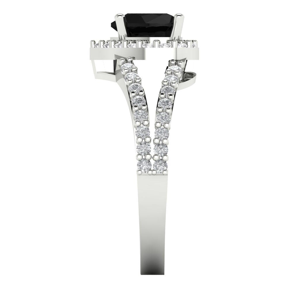 1.49 cttw Natural Onyx Hidden Halo Engagement Ring - Solid Gold (Heart Cut,6.5mm)