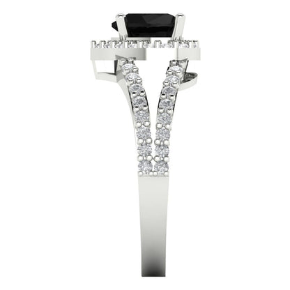 1.49 cttw Natural Onyx Hidden Halo Engagement Ring - Solid Gold (Heart Cut,6.5mm)