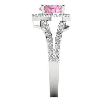 1.49 cttw Zirconia Simulated Pink Diamond Hidden Halo Engagement Ring - Solid Gold (VVS1, Heart Cut,6.5mm)
