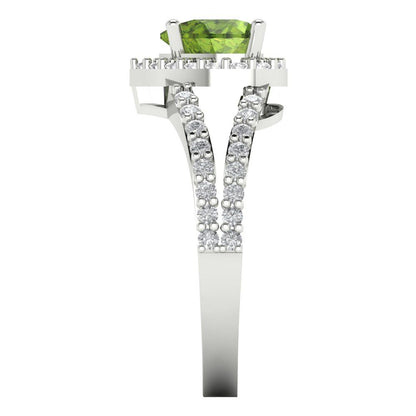 1.49 cttw Natural Peridot Hidden Halo Engagement Ring - Solid White Gold (VVS1, Heart Cut,6.5mm)