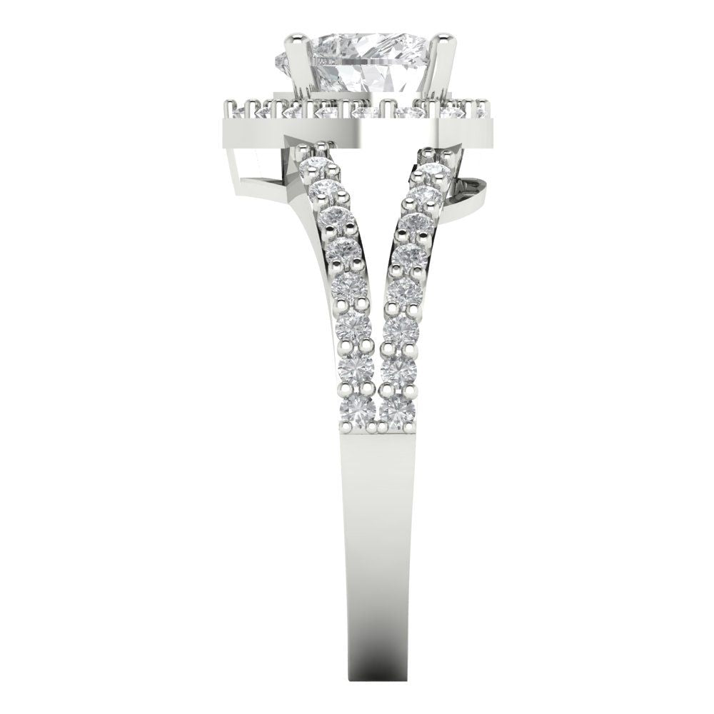 1.49 cttw White Sapphire Hidden Halo Engagement Ring - Solid White Gold (VVS1, Heart Cut,6.5mm)