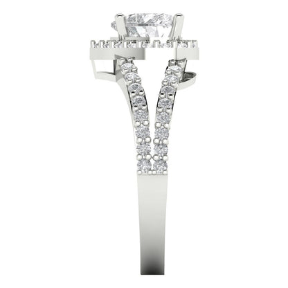 1.49 cttw White Sapphire Hidden Halo Engagement Ring - Solid White Gold (VVS1, Heart Cut,6.5mm)