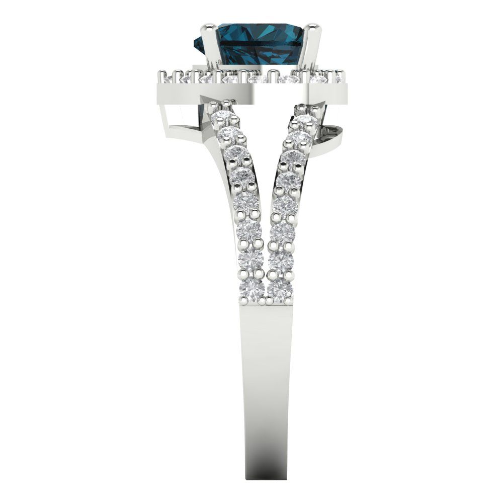 1.49 cttw Natural London Blue Topaz Hidden Halo Engagement Ring - Solid White Gold (VVS1, Heart Cut,6.5mm)